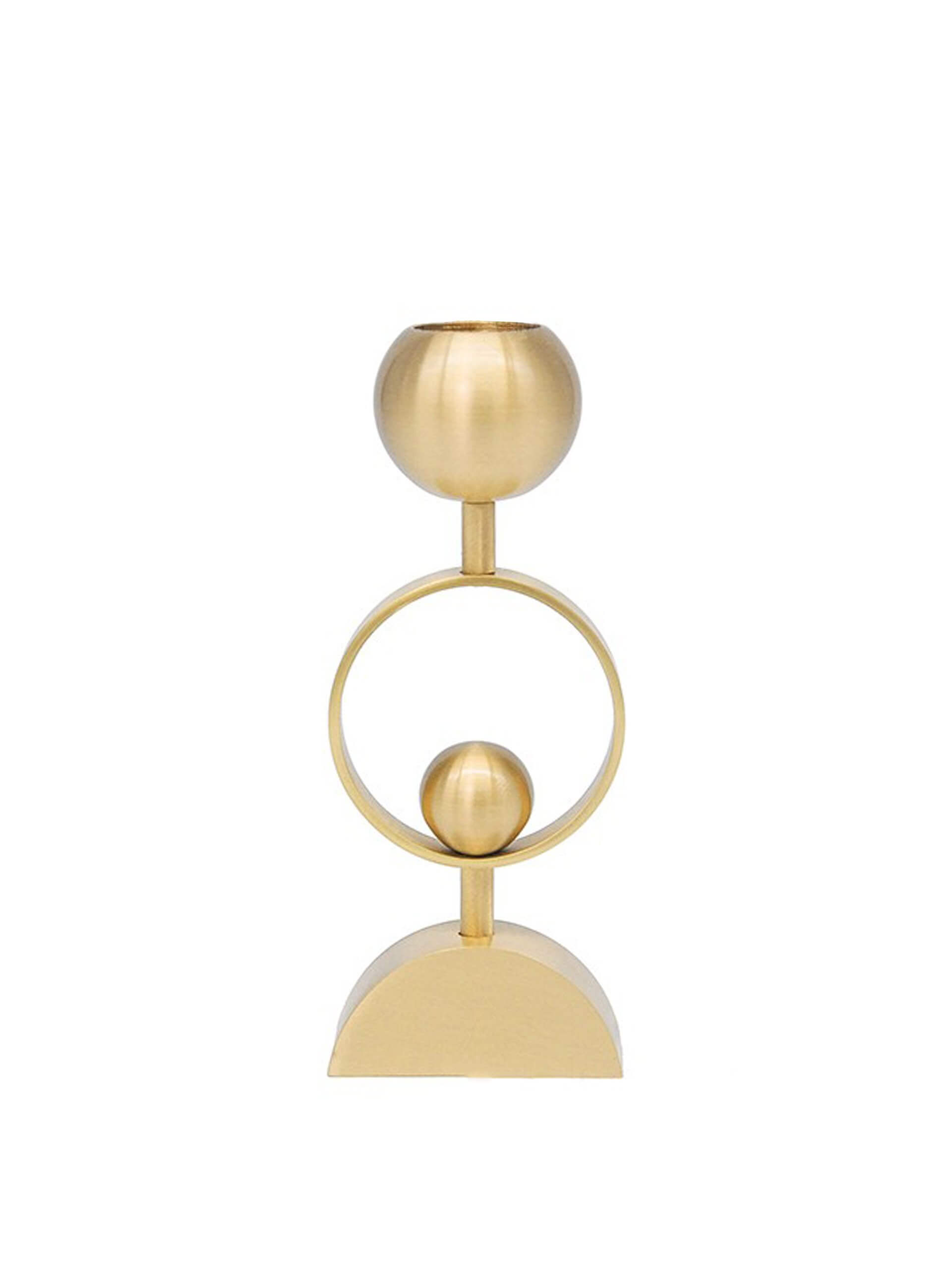 Pirinç El Yapımı Tekli Yarım Top Pirinç Şamdan Gold Mat - Görsel 3