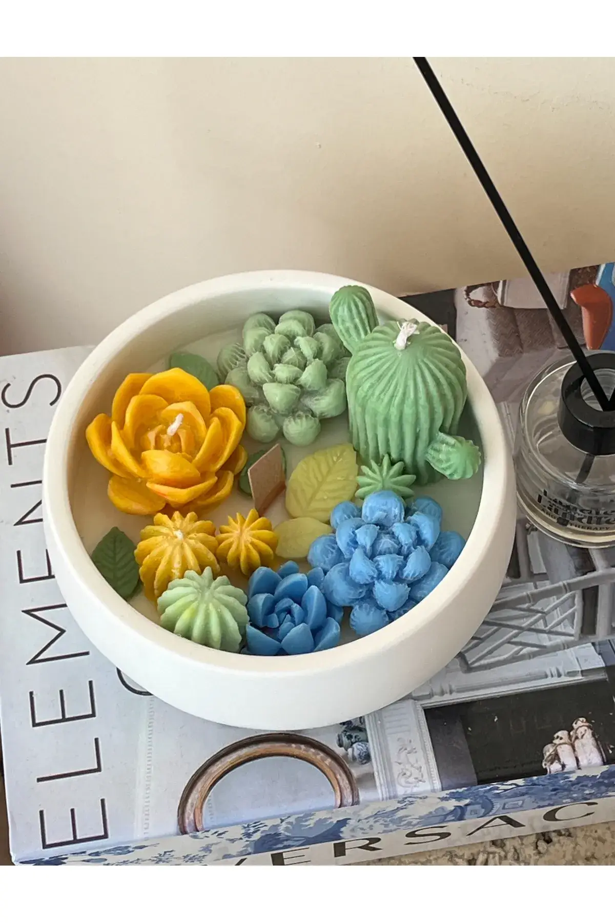 Beton Kase Kaktüs Skulent Soya Wax Mum (Karışık çiçek Kokulu) Sarı